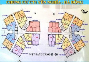 Mặt bằng tầng 3 - 20 Chung cư CT1 Yên Nghĩa - Hà Đông