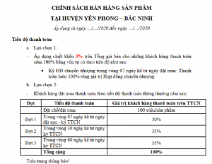 Chính sách bán hàng Dự án An bình Golden Town Yên Phong