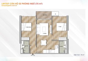 Căn hộ 2PN có diện tích là 75m2